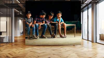 young indian rural child group studying Wall mural