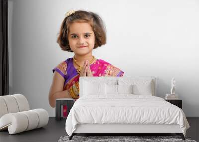 Young indian school girl on saree Wall mural