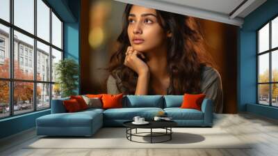 young indian woman thinking Wall mural