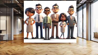 3D cartoon character cute multi ethnic group of young business people corporate team officer, full body person isolated on white background, ai generate Wall mural