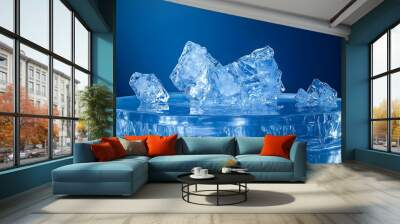 A blue background with a large ice sculpture in the center Wall mural