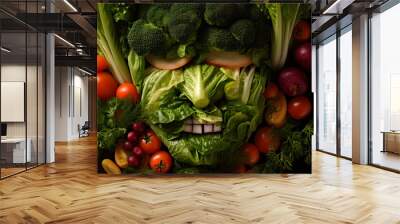 a complete salad face so that vegetables define all the facial features including neck and shoulders Wall mural