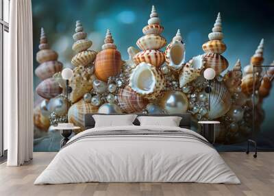 A crown made of seashells and pearls, ideal for a coastal or underwater theme. Wall mural