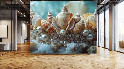 A crown made of seashells and pearls, ideal for a coastal or underwater theme. Wall mural