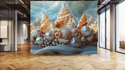 A crown made of seashells and pearls, ideal for a coastal or underwater theme. Wall mural