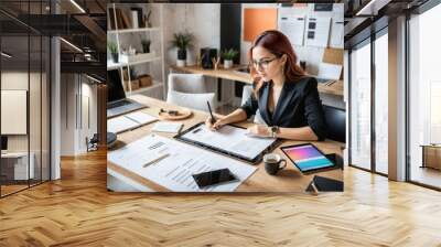 a designer woman in a creative workplace for artistic web development Wall mural