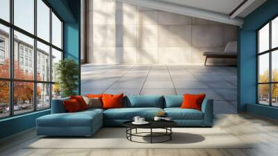 A minimalist tile floor in matte finish, creating a calm and understated atmosphere. Wall mural