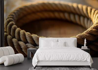 a rope is twisted in the shape of a circle on a table for an interesting background, Wall mural