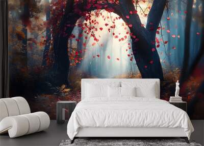 A whimsical autumn forest, AI generated image Wall mural