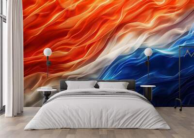 Abstract digital background or texture design of dutch flag colors, Netherland Holland national country symbol illustration wavy silk fabric background Wall mural