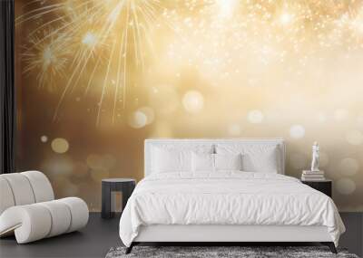 abstract gold glitter background with fireworks. christmas eve, new year and 4th of july holiday concept. Wall mural