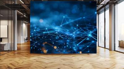 Abstract Network Connections with Blue-Toned Dots and Lines Wall mural