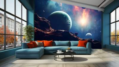 Abstract planets and space background Wall mural