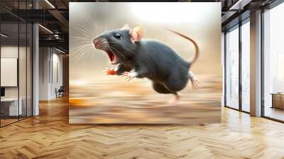 Big gray rat running away while screaming and looking scared Wall mural