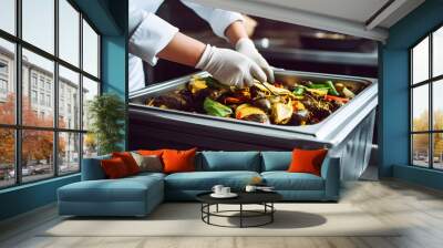 biodegradable organic waste garbage trash management recycling composting in restaurant commercial industrial kitchen, sustainability in food production business industry Wall mural