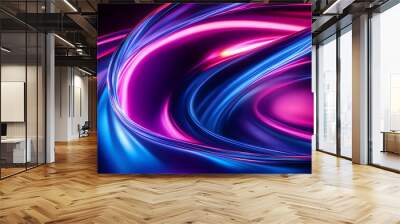 Blue purple neon futuristic waves abstract background. Generative AI Wall mural