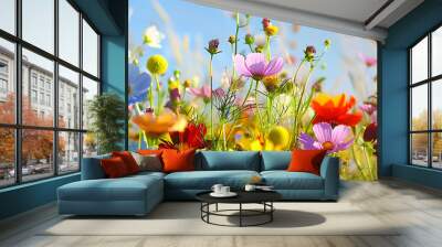 Blumenwiese - Hintergrund Panorama - Sommerblumen Wall mural