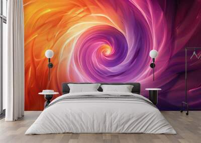 Bright orange purple flowing wavy spiral abstract background. Generative AI AI Wall mural