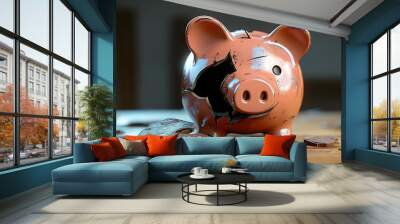 Broken piggy bank on the table Wall mural