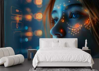 Chatbot conversation, Ai Artificial Intelligence technology. Open AI generate. Futuristic technology. Virtual assistant on internet. Wall mural