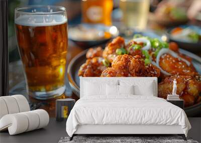 Chimaek chicken and beer, crispy Korean fried chicken paired with a cold beer, a popular combo Wall mural