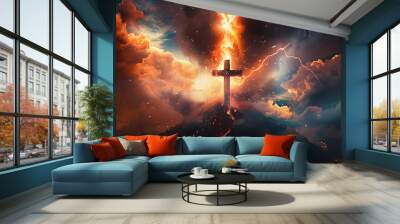 christ cross christ jesus on the cross, vivid energy explosions Wall mural