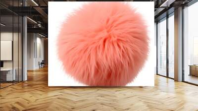 Close up of peach rabbit fur pompom isolated on white background Wall mural