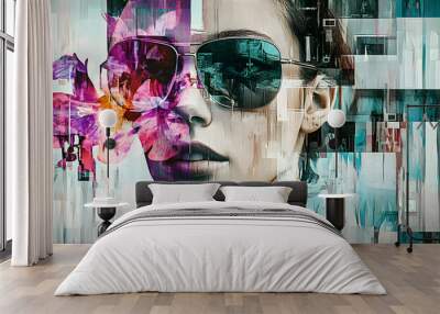 Collage of different images made by Generative AI technology pop trend fashion style Wall mural