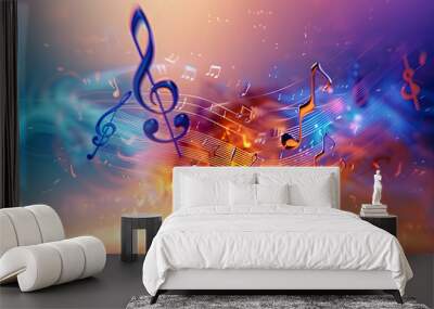 colorful background with musical notes, abstract music background Wall mural