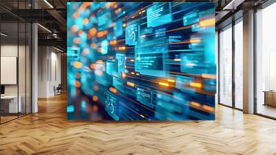 Compliance and Governance, Illustrate a scenario that highlights how advanced document management technologies ensure regulatory compliance and governance standards, AI Wall mural