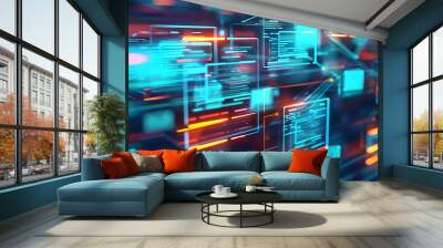 Compliance and Governance, Illustrate a scenario that highlights how advanced document management technologies ensure regulatory compliance and governance standards, AI Wall mural