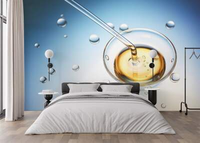 Cosmetic pipette with Cosmetic Essence oil Liquid drop with molecule on a Clean background, 3d rendering. Wall mural