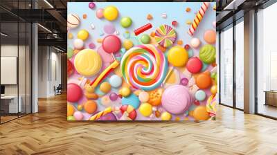 delicious background candy food illustration tasty sugary, colorful dessert, confectionery snack delicious background candy food Wall mural