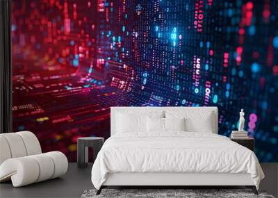 Digital abstract backdround for technological operations, neural networks, AI, data transmission and encryption, digital archives, audio and visual representations, scientific research. Copy space Wall mural