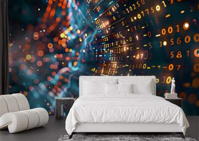 Digital background perfect for tech processes, neural networks, artificial intelligence, data transfer and encryption, digital archives, sound and graphic presentations, science, education, etc. Wall mural