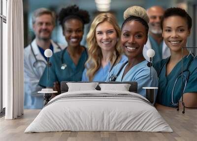 Diverse group of happy healthcare professionals posing together Wall mural