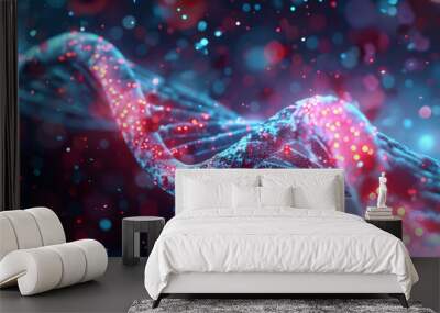 DNA gene background science helix cell genetic medical biotechnology biology bio. Technology gene DNA abstract molecule medicine blue 3D background research digital futuristic human concept health Wall mural