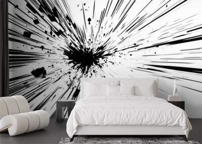 Dynamic manga motion effects with comic-style speed lines, action graphics, and explosive bursts on a clean white backdrop. Abstract illustration. Wall mural