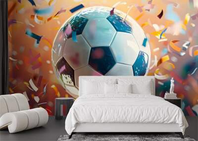 EM European Championship 2024 sport win, triumph, winner celebration concept background illustration - Soccer ball and confetti Wall mural