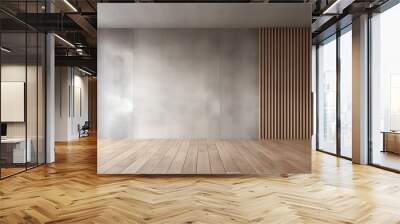 Empty room interior background, concrete wall and wooden paneling. 3d rendering Wall mural