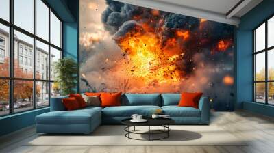 Explosion outdoors fire destruction. Wall mural