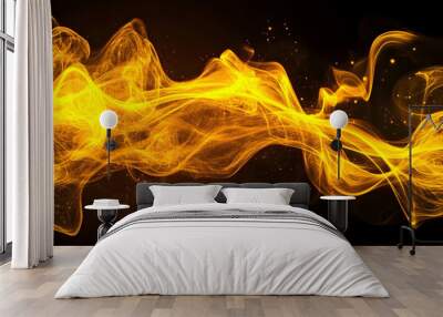 Fire design with yellow smoke abstracted on black Wall mural