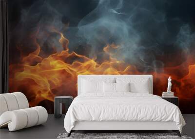 Flame, fire on the background. black walls and smoke. Wide background on the theme of fire, elements, horror, hell, Halloween, etc. Wall mural