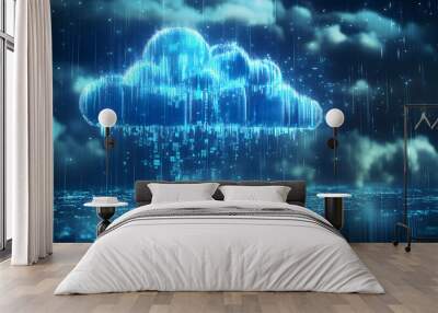 Flow of data in the future: digital rain and cloud computing Wall mural