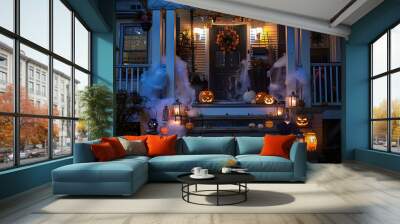 front porch halloween decor after dark Wall mural