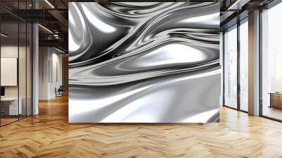 glossy silver metal fluid glossy chrome mirror water effect background backdrop texture 3d render illustration. . Wall mural