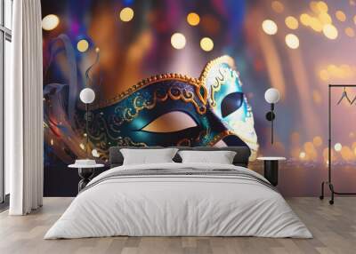 Golden Mask and confetti card Wall mural