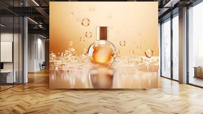 golden yellow Bubbles oil or collagen serum for cosmetic product, 3d rendering. Wall mural