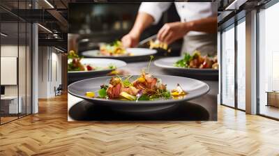 gourmet dish being prepared in a high-end restaurant kitchen Wall mural