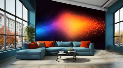 Grainy noise texture background, blue red orange abstract vibrant glowing color gradient shape on black backdrop, dark banner poster header cover wallpaper design Wall mural